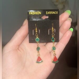NEW Gold and Green Watermelon Dangle Earrings